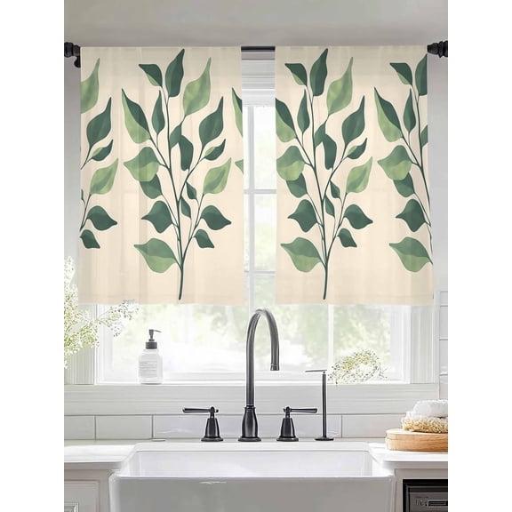 Vintage Tropical Plants Sheer Curtains 45 Inches Long 2 Panels Abstract Green Leaf Light Filtering Semi Sheer Window Curtains Drapes for Bedroom Living Room 52"x45"