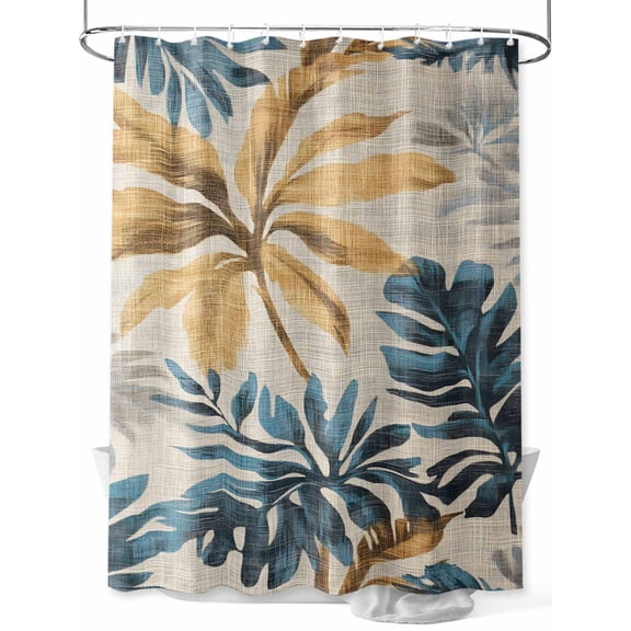 Vintage Tropical Plants Shower Curtain Set ,Waterproof Fabric Shower Curtains Brown Blue Palm Leaf Shower Curtains for Bathroom,Bathroom Decor 54x"78"