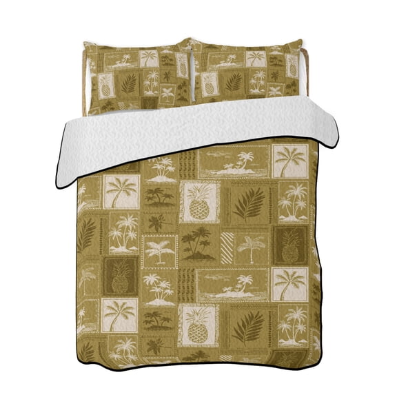 Vintage Tropical Quilts Bedding Set California King Pineapple Palm Tree Summer Vacation Lightweight Quilted Bedspread 3 Piece Bed Quilt with 2 Pillow Shams All Season for Bedroom 96" x 106"