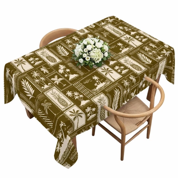 Vintage Tropical Rectangle Tablecloth Pineapple Palm Tree Summer Vacation Brown Waterproof Wrinkle Free Soft Table Cloth Spill-Proof Washable Table Cover for Dining Party Picnic 60 x 120 Inch