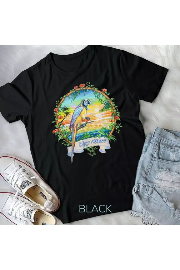 Vintage Tropical Sunset Beach Parrot Trip to Key West Unisex T-shirt
