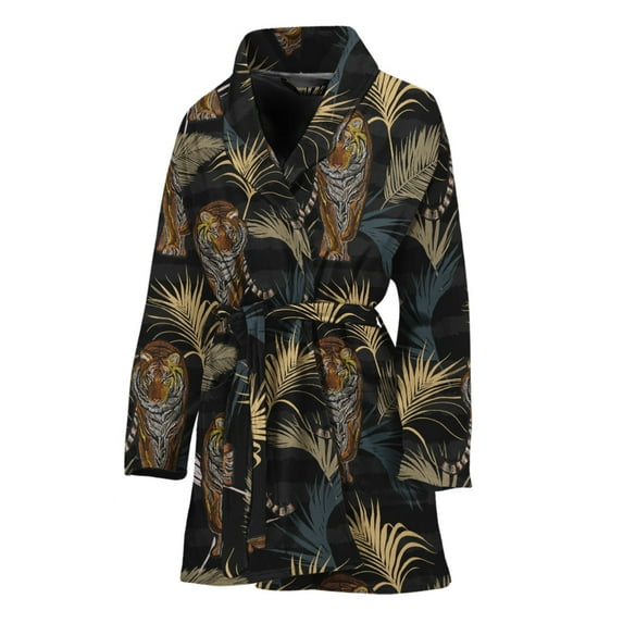 Vintage Tropical Tiger Pattern Women Bathrobe One Size Univeral Fits, Tiger Wide Animal Fashion Lightweight Plush Fleece Long Robe For Women