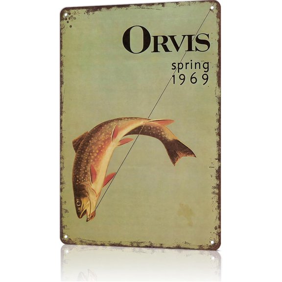 Vintage Trout Fly Fishing Metal Tin Sign Retro Travel Decor Poster for Office Living Room Bedroom Wall 8 x 12 Inch