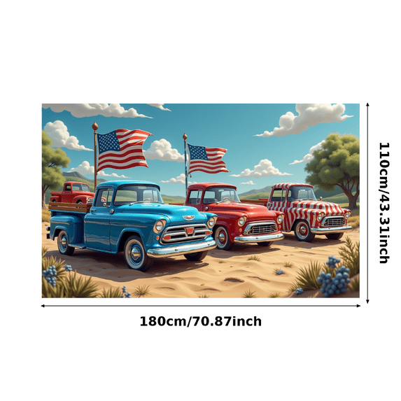 Vintage Truck Banner Patriotic Stars Stripes Design Pickup Decoration Outdoor Display for Car Enthusiasts National Holidays