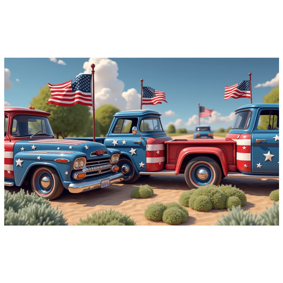 Vintage Truck Banner Patriotic Stars Stripes Design Pickup Decoration Outdoor Display for Car Enthusiasts National Holidays