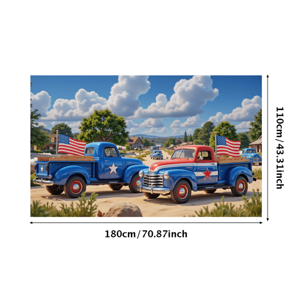 Vintage Truck Banner Patriotic Stars Stripes Design Pickup Decoration Outdoor Display for Car Enthusiasts National Holidays