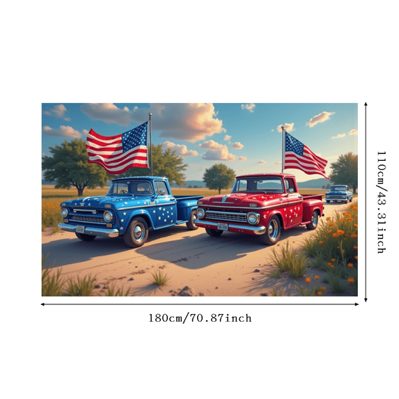 Vintage Truck Banner Patriotic Stars Stripes Design Pickup Decoration Outdoor Display for Car Enthusiasts National Holidays
