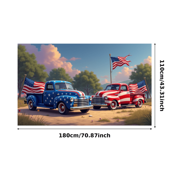 Vintage Truck Banner Patriotic Stars Stripes Design Pickup Decoration Outdoor Display for Car Enthusiasts National Holidays