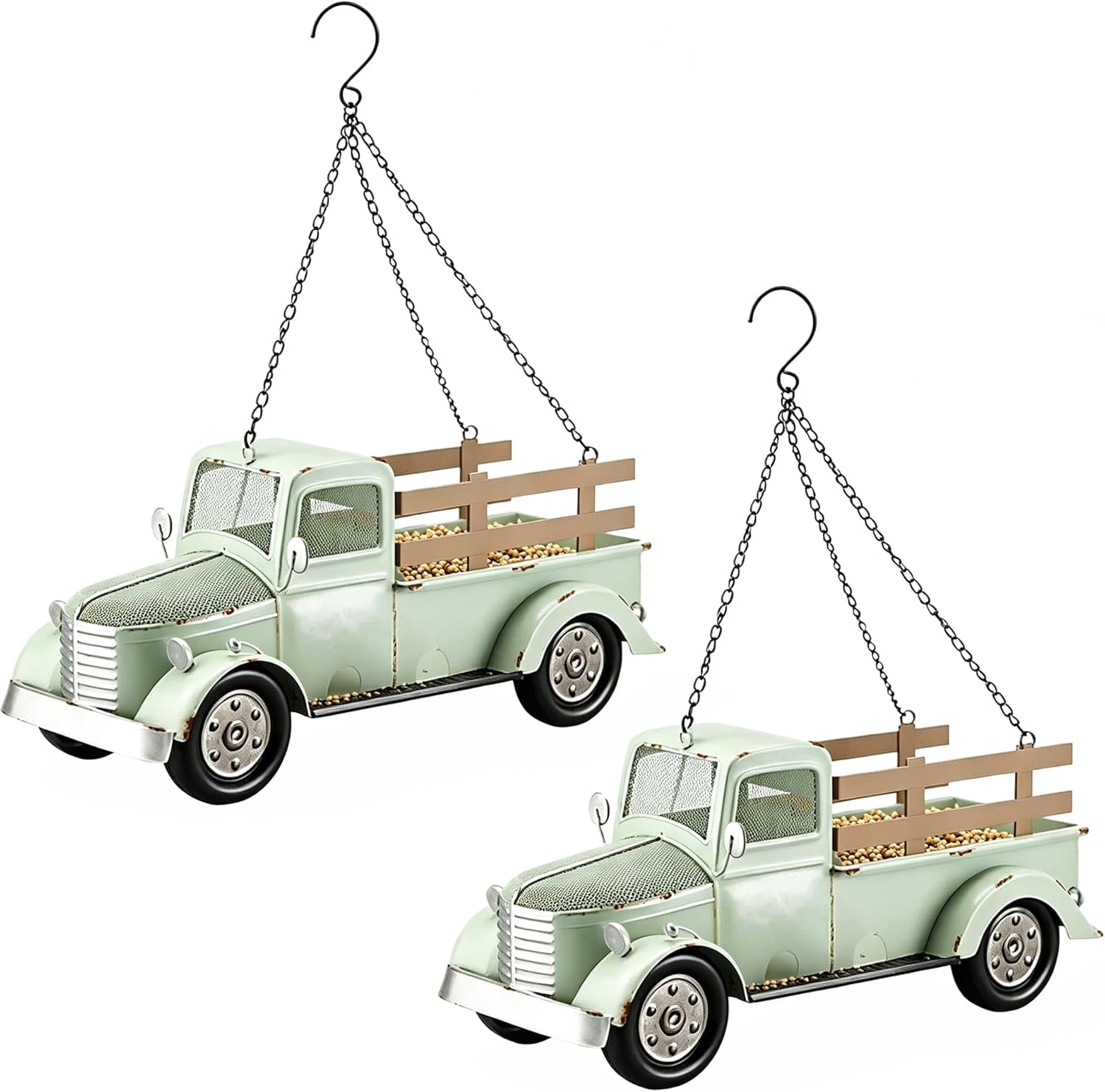 Vintage Truck Bird Feeder, Retro Pickup Rustic Farmhouse Decor for Outside, Hanging Wild Bird Seed Feeder for Garden Patio Backyard, Weather Resistant Metal, Unique Gift for Bird Lovers