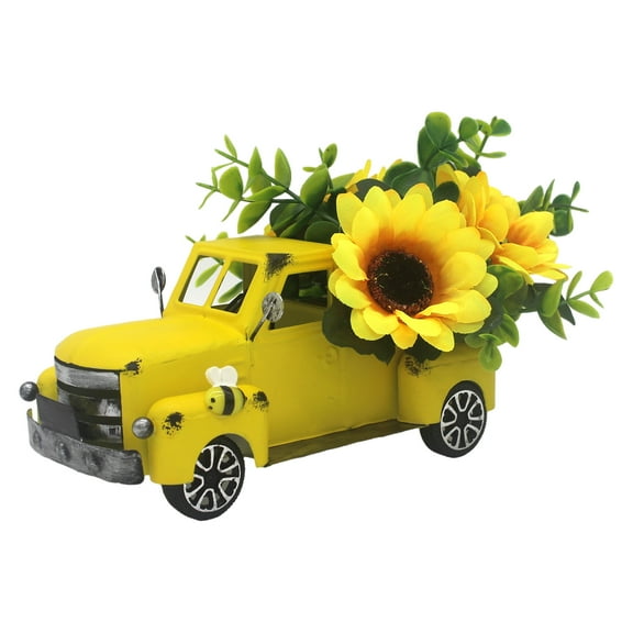 Vintage Truck Decor with Sunflower, Yellow Metal Farmhouse Car as Tabletop Tiered Tray Decor, Spring Summer Fall Truck Decorations for Home