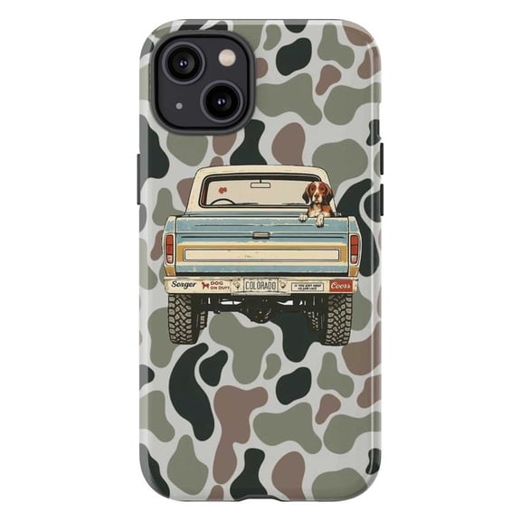 Vintage Truck & Dog Camo Aesthetic Phone Case, Retro Country Pickup Case for iPhone