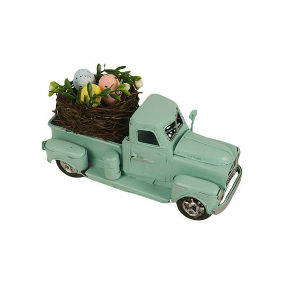 Vintage Truck Farmhouse Table Decoration, Metal Blue Truck Decor, Holiday Indoor Outdoor Pickup Decoration, Decorative Tabletop Storage Christmas Table Centerpiece