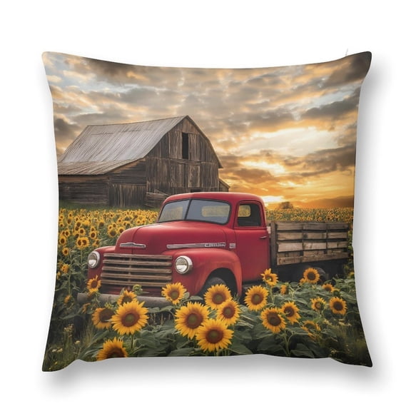 Vintage Truck Sunflowers And Farmhouse Throw Pillow Cases Plush Pillow Cover Decorative Pillowcases Zipper Closure Cushion Covers for Couch Living Room Bedroom 12 "x12 "