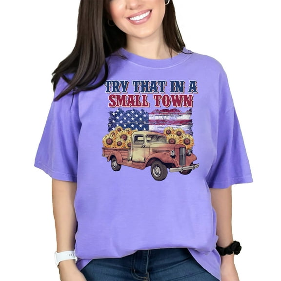 Vintage Truck USA Flag T-Shirt, Town Country Life Tee, Sunflower Retro Graphic Shirt, Rural Pride American Flag Tee, Violet Comfort Colors T-Shirt, XL