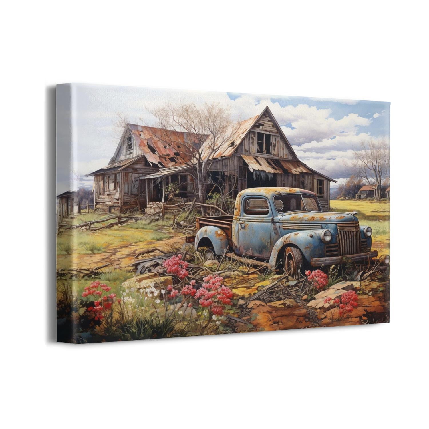 Vintage Truck Wall Art Rustic Landscape Wall Decor Farmhouse Old Barn