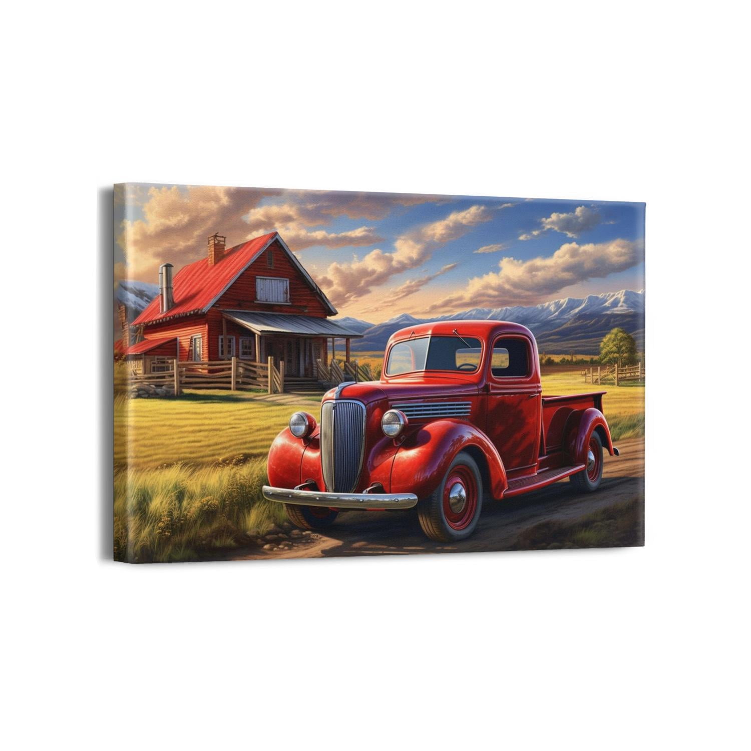 Vintage Truck Wall Art Rustic Landscape Wall Decor Farmhouse Old Barn ...