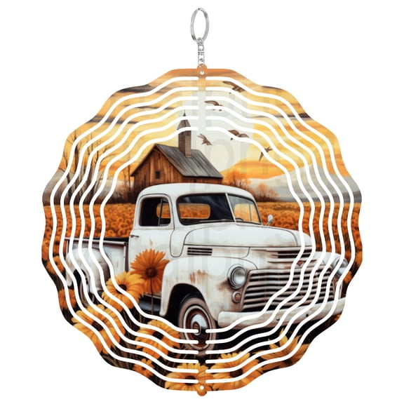 Vintage Truck Wind Spinner Metal Outdoor Decor Rustic Farmhouse Autumn Golden Yellow