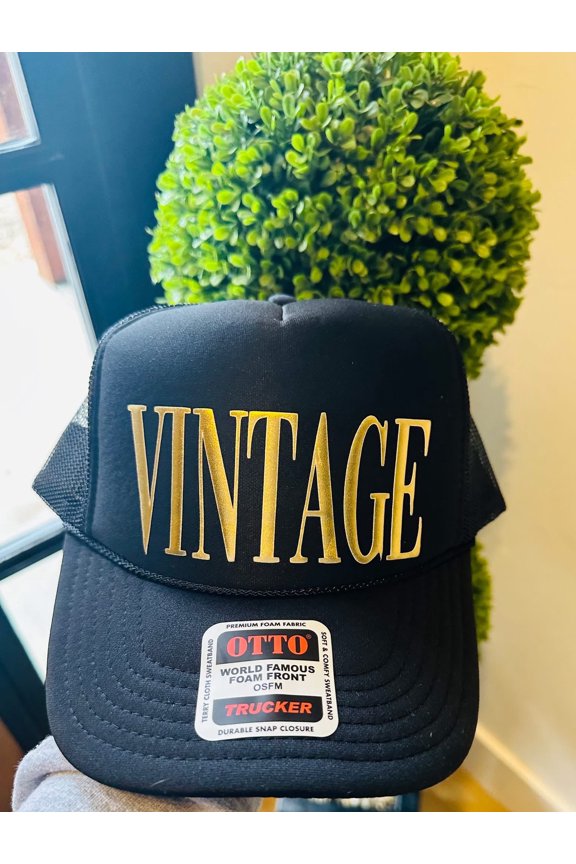 Designs-Vintage Puff Vinyl Black Unisex Foam Trucker Hat