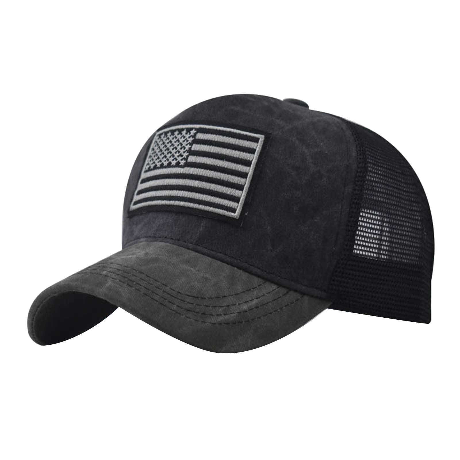Vintage Trucker Hats for Men American Flag Patch Breathable Mesh