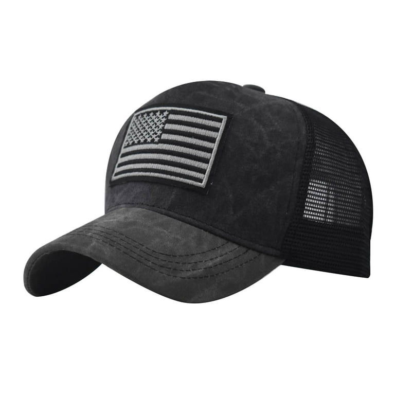 Roy&Chaney Vintage Trucker Hats for Men American Flag Patch Breathable Mesh Classic Baseball Caps Adjust Cotton Running Ball Hats, adult Unisex, Size