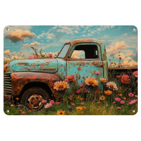 Vintage 'Trucks in the Garden' Iron Wall Decor, Water and Dust Resistant, Ideal for Home, Bar, Garage, Kitchen - 12x8 inches, Perfect Gift for Men and Women, Fun, Style, Gift, Perfect for Room Decor
