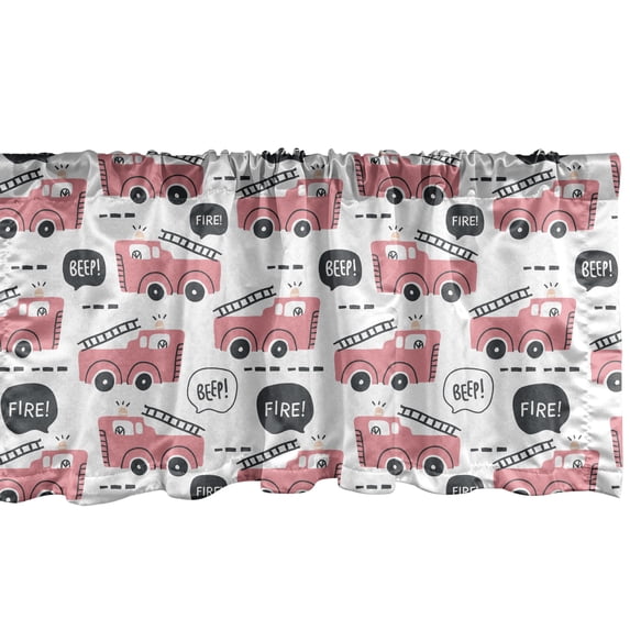 Ambesonne Vintage Trucks Valance Pack of 2, Vehicle Art, 42"X12", Pastel Pink Dark Grey