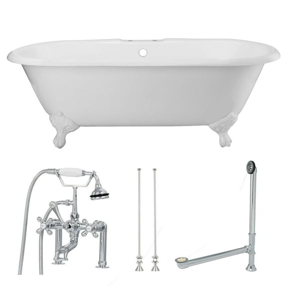 Vintage Tub & Bath Cambridge 60 Inch Cast Iron Double Ended Clawfoot Tub Package - Rim Faucet Drillings