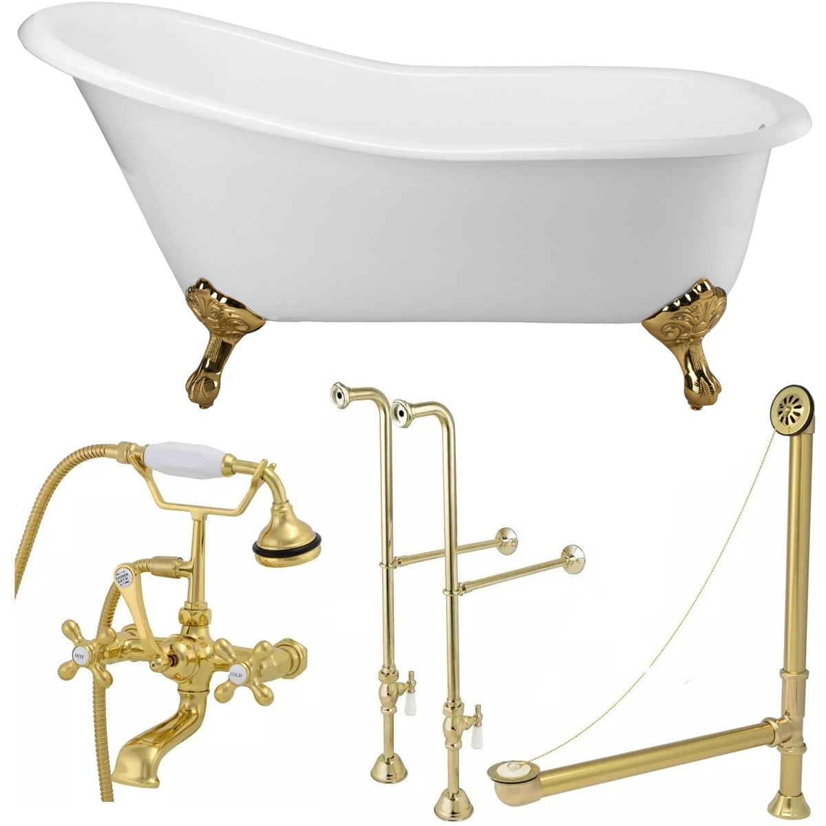 Vintage Tub & Bath Charlotte 60 Inch Cast Iron Slipper Clawfoot Tub Package