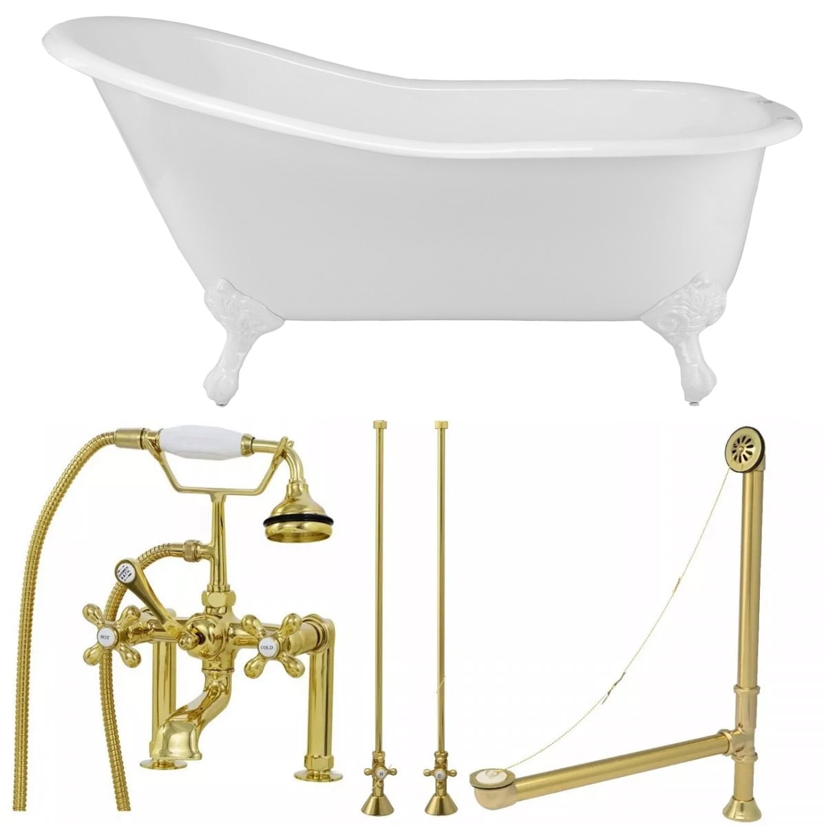 Vintage Tub & Bath Charlotte 67 Inch Cast Iron Slipper Clawfoot Tub Package