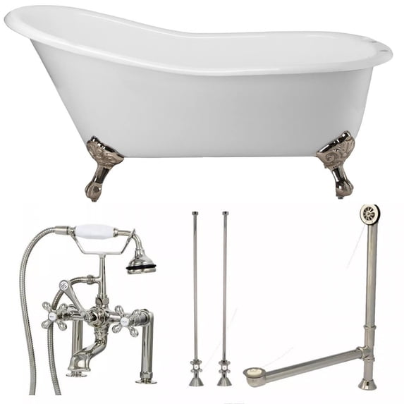 Vintage Tub & Bath Charlotte 72 Inch Cast Iron Slipper Clawfoot Tub Package