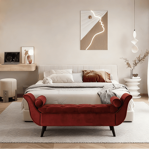 Vintage Tufted 65-Inch Long Bench with Storage - Velvet Upholstered Ottoman, Classic Retro Design, Mid-Century Modern Footstool for Living Room, Bedroom, Entryway