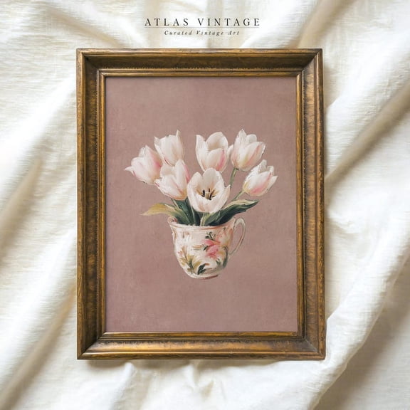 Vintage Tulip Flower Vase Painting Rustic Shabby Chic Poster 12x18 UNFRAMDE
