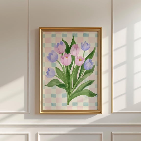Vintage Tulip Illustration Poster, Abstract Botanical, Trendy Cornflower Pink Wall Art, Able Vintage Home Decor, 12x18 UNFRAMED