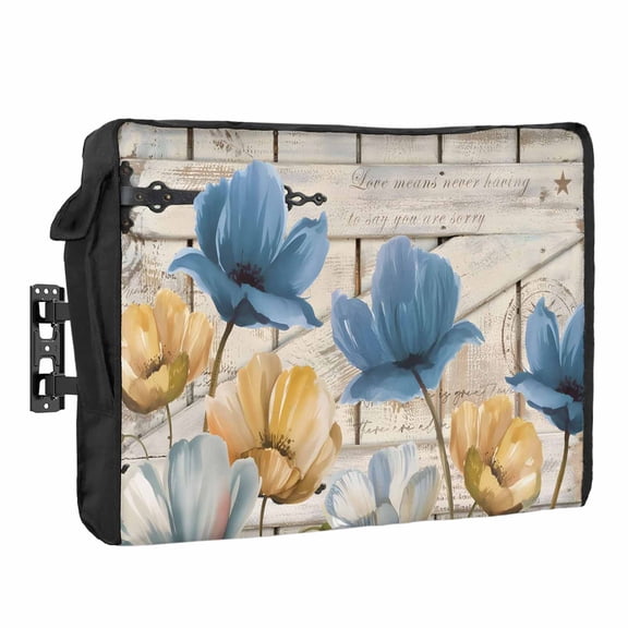 Vintage Tulip Outdoor TV Cover 30 to 32 inch Weatherproof Waterproof, Farmhouse Retro Yellow Blue Flower Barn Door TV Enclosures with Remote Control Pocket Flat Screen Protector for Outside