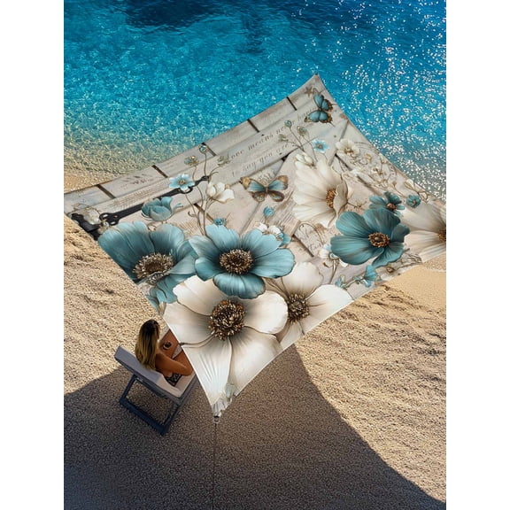Vintage Tulip Sun Shade Sail 8' x 10', Farmhouse White Blue Flower Butterfly Barn Door Rectangle Outdoor Sunshade Canopy, Waterproof UV Block Patio Covers for Garden Yard Beach