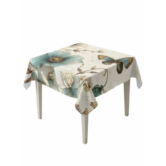 Vintage Tulip Table Cloth 60x60 Inch Square, Butterfly Flower Retro Pastoral Style Waterproof Tablecloth Washable Table Cover for Party Picnic Dinner Decor