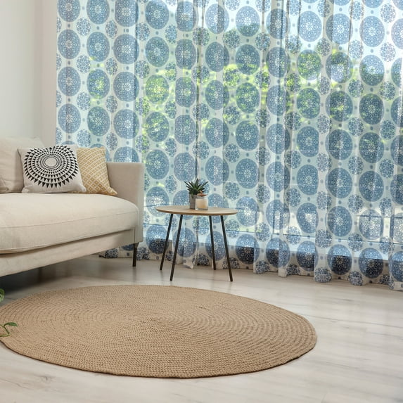 Vintage Tulle Curtains with Rod Pocket, French Country Style Floral Circular Pattern Lace Ornamental Snowflake Design Print, Sheer Drape for Wedding Party 2 Panels, 7 Sizes, Blue White, by Ambesonne