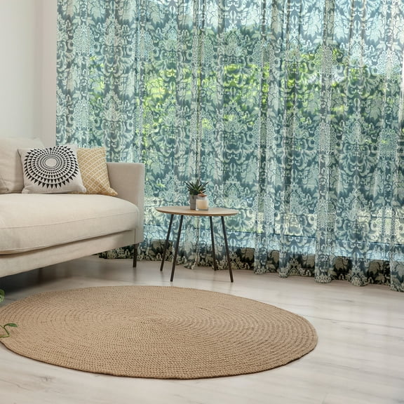 Vintage Tulle Curtains with Rod Pocket, Victorian Baroque Foliage Leaves Pattern with Ornamental Swirls, Sheer Drape for Wedding Party 2 Panels, 7 Sizes, Sage Green Dark Blue, by Ambesonne