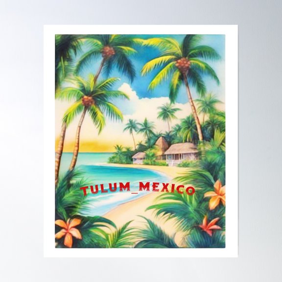 Vintage Tulum - Mexico (With Black Lettering) Poster Wall Art, Modern Wall Decor, 8x12 UNFRAMED