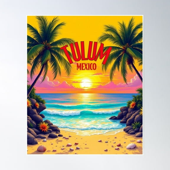 Vintage Tulum - Mexico (With Black Lettering) Poster Wall Art, Modern Wall Decor, 8x12 UNFRAMED