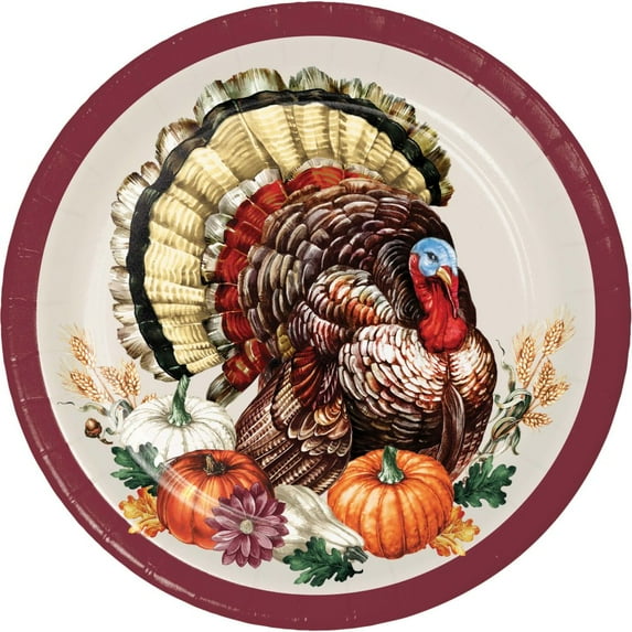 Vintage Turkey 7-inch Paper Plates 8 Per Pack