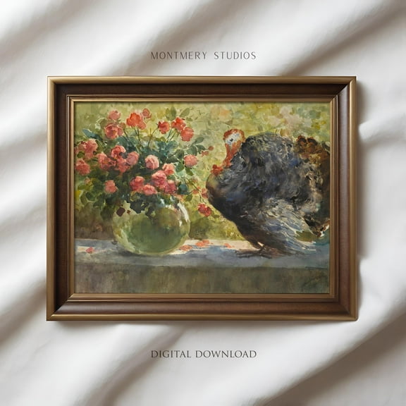 Vintage Turkey Print Poster, Wild Turkey Thanksgiving Art, Wild Turkey Art, Falldecor, Autumn Art Print Poster, An Warm Present Vintage UNFRAMED Poster Size 16x24