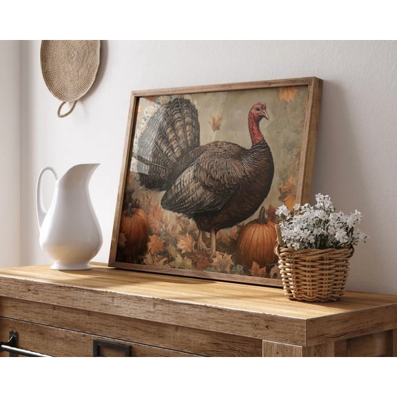 Vintage Turkey Rustic Thanksgiving Fall Poster Wall Art For Decor Present , Poster Print Only