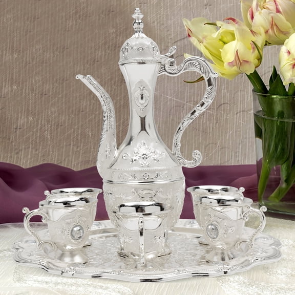 Vintage Turkish Coffee Set Turkish Tea Set with Pot and 6 Cups for Home Decor Birthday Christmas Housewarming Wedding