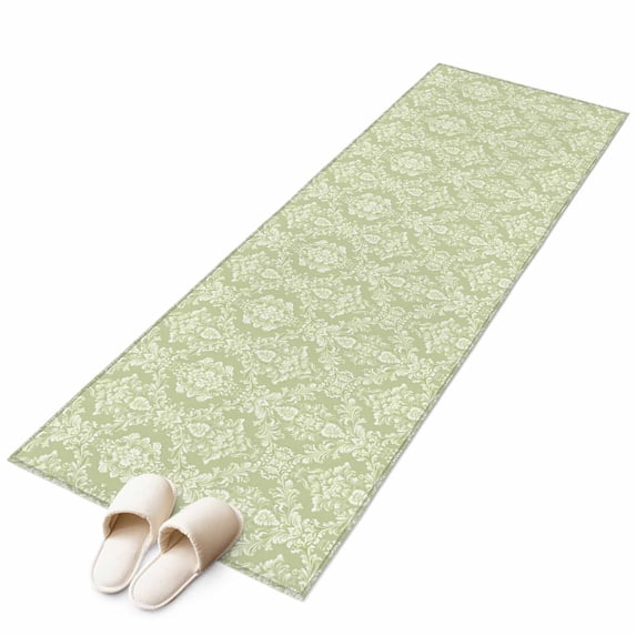 Vintage Turkish Pattern Area Rug 2x6ft Green Mural Farm Non-Slip Washable Square Rugs Soft Felt Indoor Floor Mat for Bedroom Kitchen Living Room Bathroom