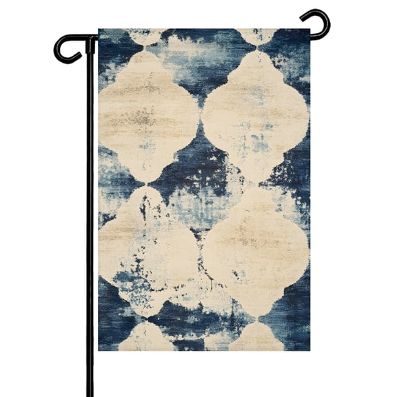 Vintage Turkish Pattern Garden Flag 12x18 Inch Blue Bohemia Style Linen Texture Double Sided Small Decorative Garden Flags for Outside, Outdoor Yard Porch Lawn Decoration