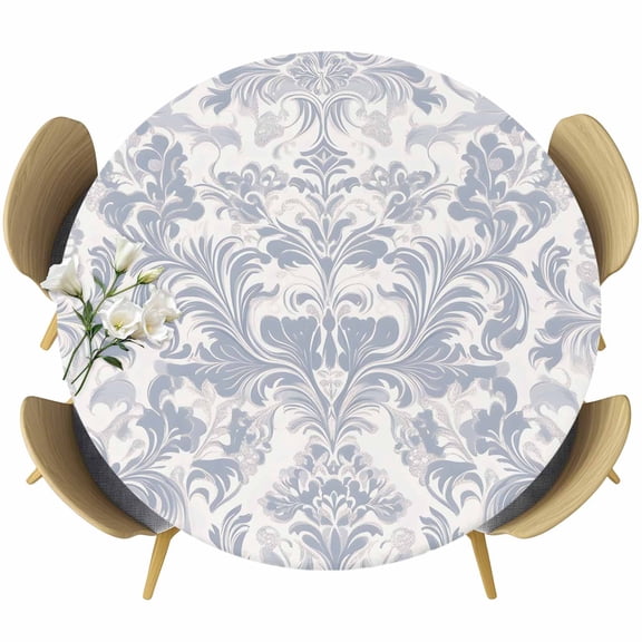 Vintage Turkish Pattern Round Fitted Tablecloth with Elastic Edge, Gary Medieval Bohemia Stretch Table Covers for 36"-44" Tables Wipeable Table Cloth for Outdoor