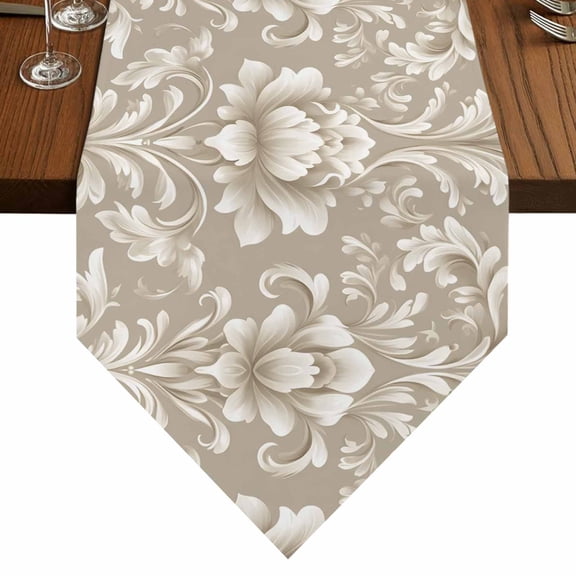 Vintage Turkish Pattern Table Runner for Dining Room, Brown Flower Mural Cotton Linen Dining Table Runner Tablecloth Dresser Scarves for Kitchen Cafe 13x70 Inches Long