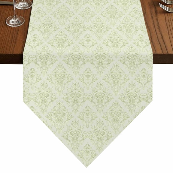 Vintage Turkish Pattern Table Runner for Dining Room, Green Medieval Bohemia Style Cotton Linen Dining Table Runner Tablecloth Dresser Scarves for Kitchen Cafe 13x70 Inches Long