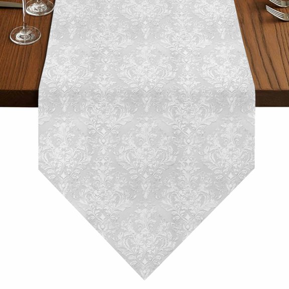 Vintage Turkish Pattern Table Runner for Dining Room, Medieval Gray Bohemia Style Cotton Linen Dining Table Runner Tablecloth Dresser Scarves for Kitchen Cafe 13x48 Inches Long